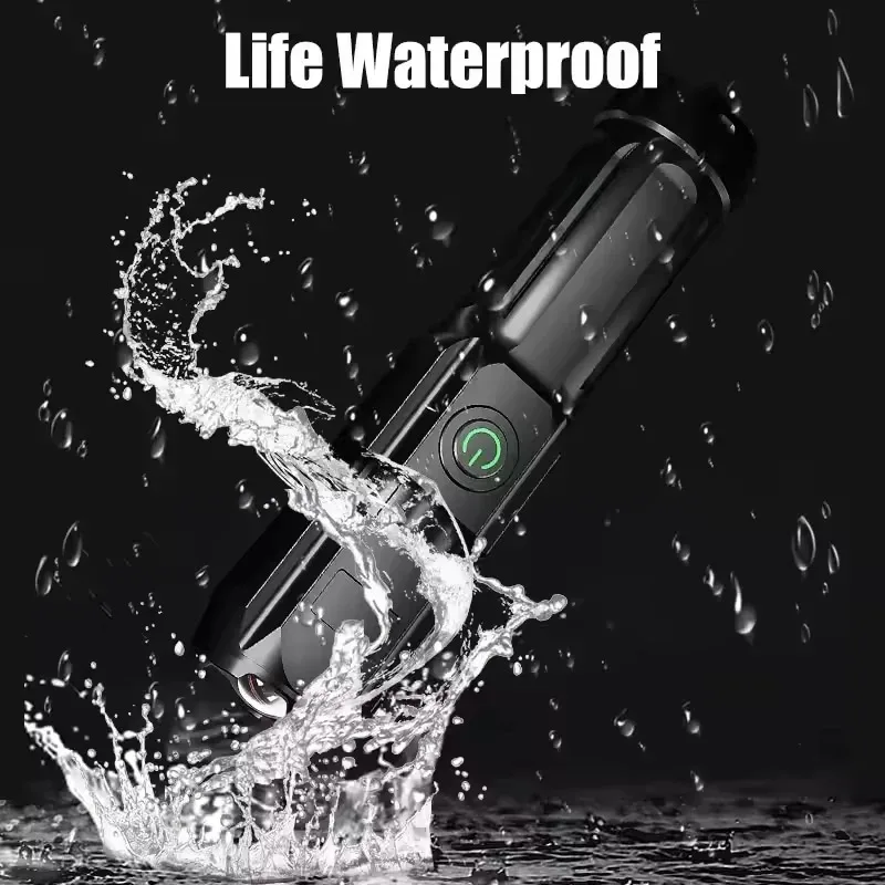 LED Camping Torch Flashlight High Power Rechargeable USB Spotlight Zoom Lantern Built-in Battery For Fishing Outdoor Waterproof