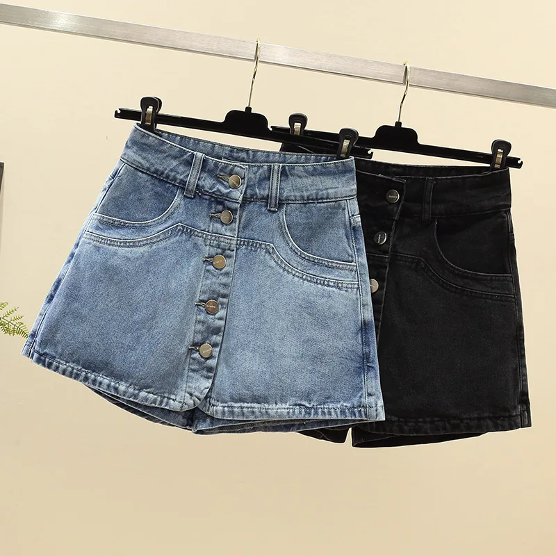 

High Waist Denim Skirt Women 2024 Summer New Large Size Short Jean Skirts Fashion Chic Pocket Black Blue Casual Miniskirt S-5xl