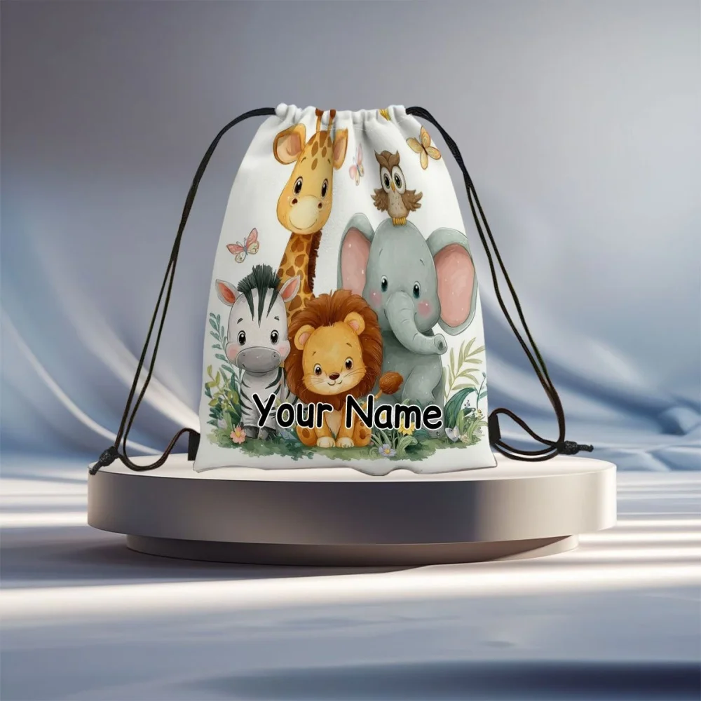 1Pc Cute Animal Pattern Custom Text/Name Drawstring Bag, Lightweight Travel Sports Bags Gym Sack Storage Backpack,Unique Present
