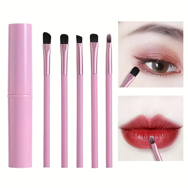 Cosmetic Brushes Eye Shadow Brush 5PCS Travel Portable Mini Eye Makeup Brushes Set Smudge Eyeshadow Eyeliner Eyebrow Brush Lip