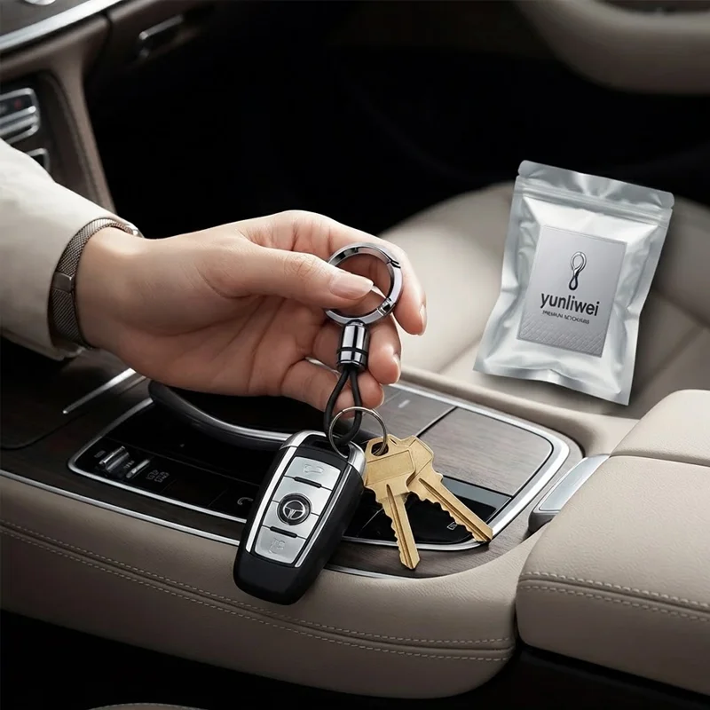Men High-End Metal Keychain Simple Car Key Chain with Waist Hook Anti-Lo Leather Rope and Keychain Ring for Stylish Yunliwei