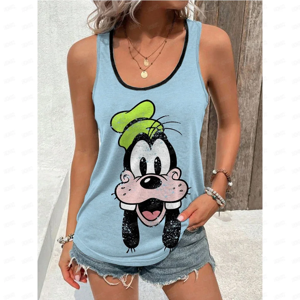 Summer Plus Size Women\'s Tank Top Disney Goofy Print Strap Tank Top Loose Elastic Strap Sleeveless Tank Top Sleeveless Top