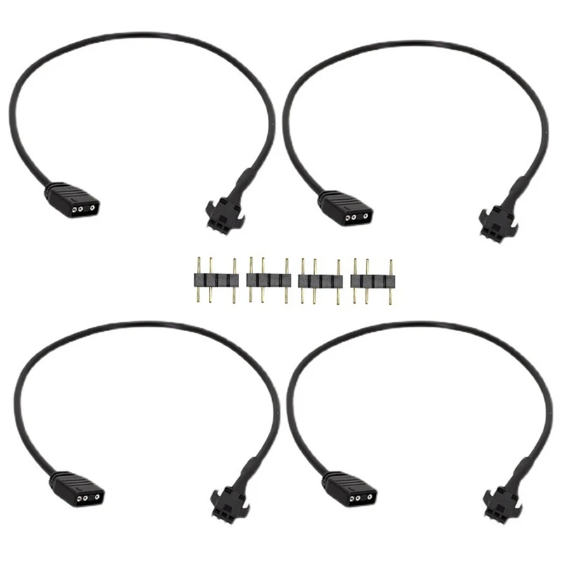 4Pcs RGB Extension Cable 5V 3-Pin To SM 3Pin Female ARGB Connector Addressable Adapter Cable For RGB Fan,PC LED Strip