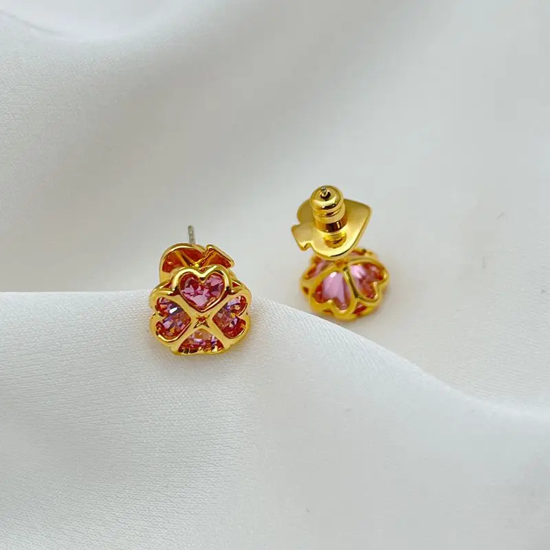 KS الأوروبية والأمريكية مزاجه الموضة الطازجة اللون الزركون محظوظ زهرة الحلو الحب المرأة أقراط رائعة