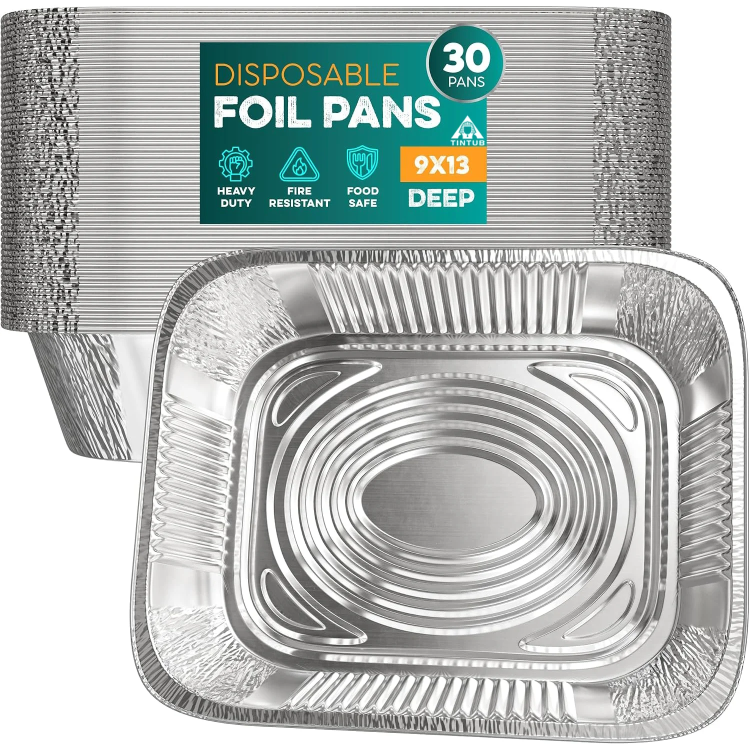 Aluminum Pans 9x13 [30 Pack] - Disposable Pans for Baking, BBQ Grilling, Roasting, Cake Serving, Catering, Steam Table Chafing