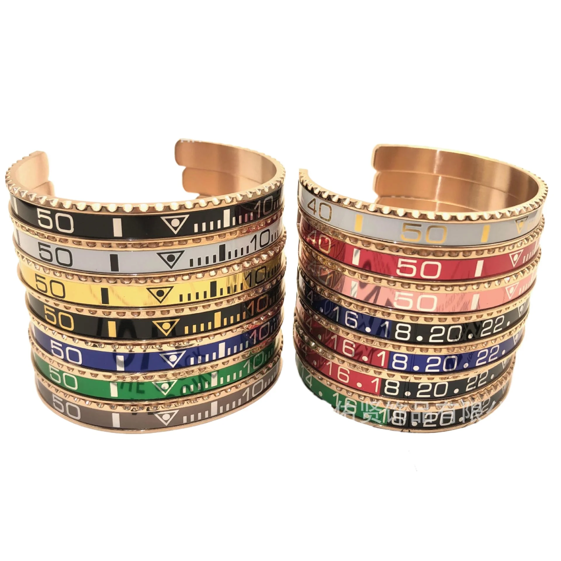 Sand rose gold open titanium steel bracelet, digital men's and women's graduated watch bracelet
