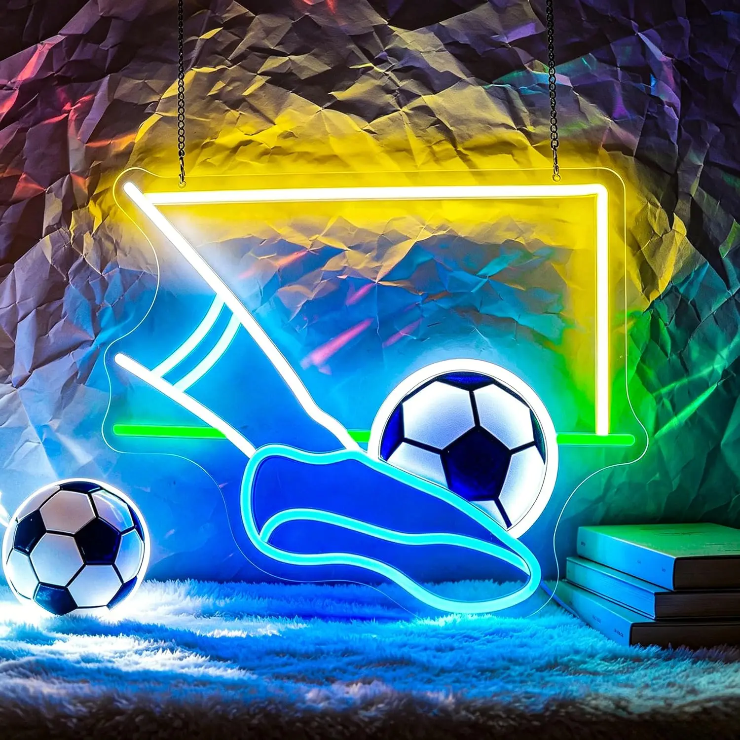 スポーツフットボールledネオンライトゴールパターン光る壁掛けサイン寝室ゲームルームバーカラートクラブパーティーオーナメント