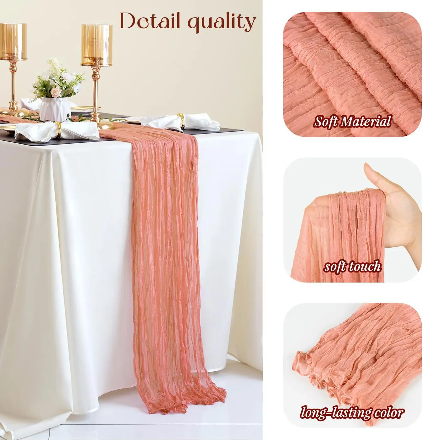 

6/10pcs Cheesecloth Table Runner Boho Gauze Fabric Rustic Sheer Tablecloth Chair Sashes Wedding Bridal Shower Christmas Decor