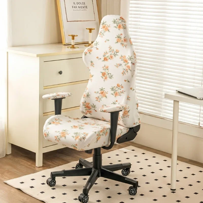Floral Printed Gaming Chair Cover Computer Swivel Chair Slipcover Armchair Seat Backrest Armrest Anti Dirty Protective Case