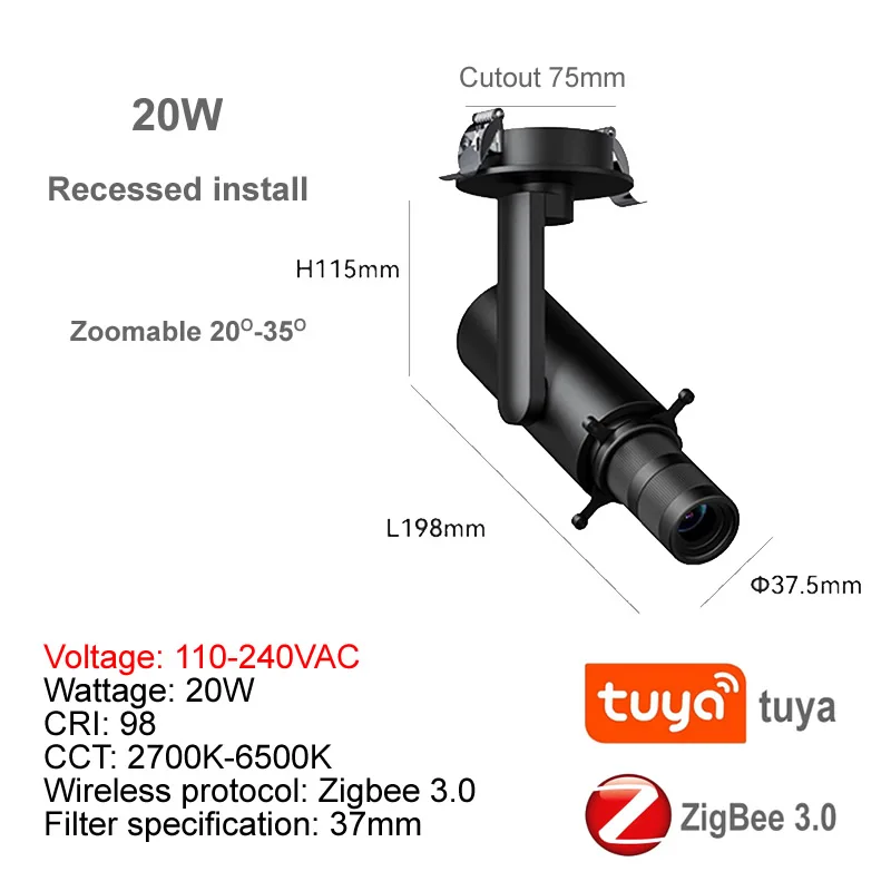 Картина 5: Умный формируемый встраиваемый светодиодный прожектор Tuya Zigbee с проекцией, совместимый с 2MQTT, Home Assistant, Алисой и Alexa