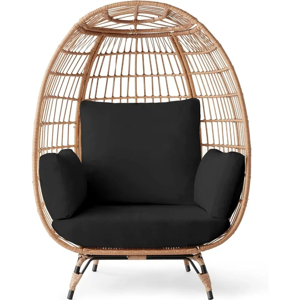

Wicker Egg Chair, Oversized Indoor Outdoor Lounger for Patio, Backyard, Living Room w/ 4 Cushions,Steel Frame,440lb Capacity