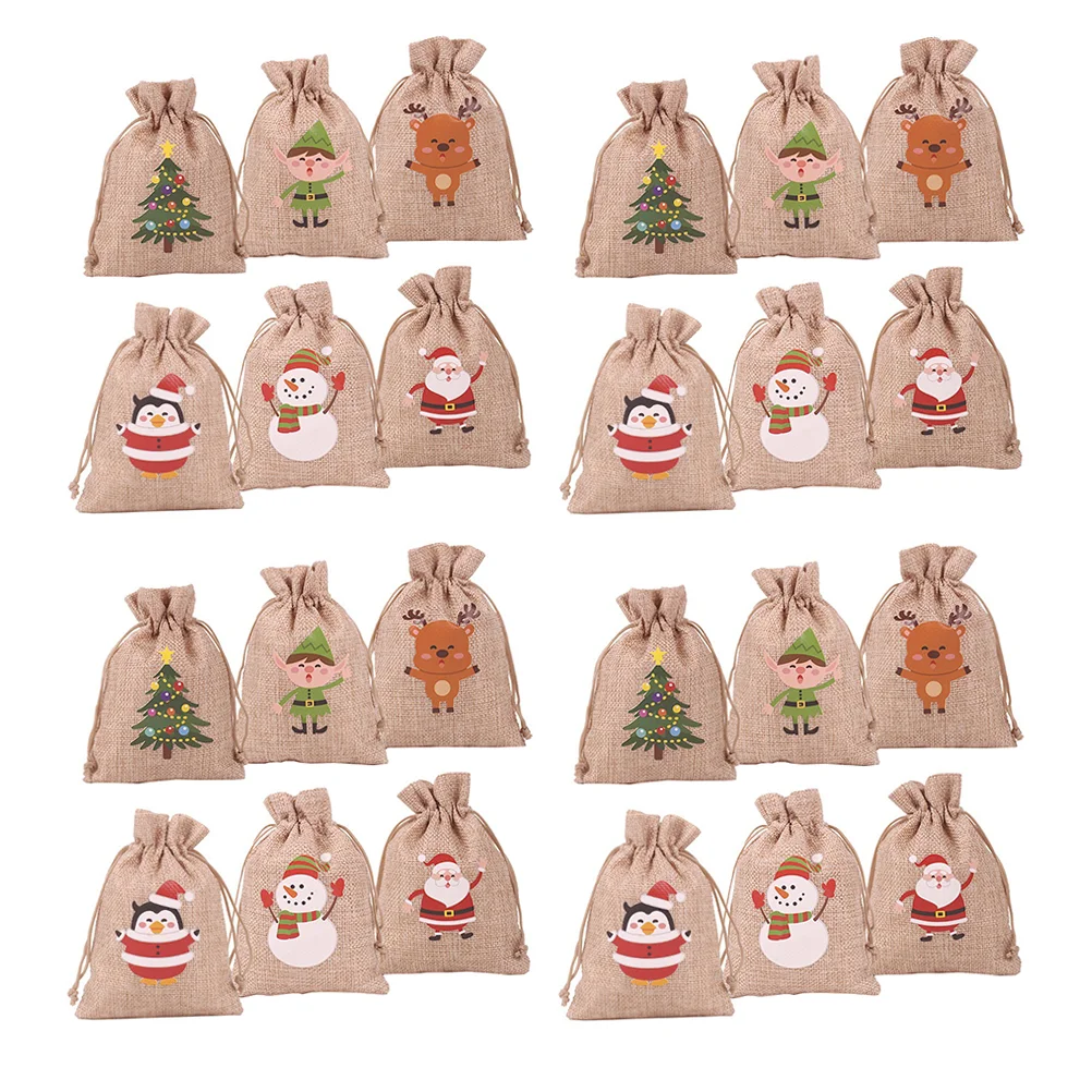 24 Pcs Bling Decor Burlap Drawstring Bags Christmas Sack Calendars Advent Xmas Decoration Candy