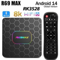 R69 MAX RK3528 Smart Android TV Box 8K Ultra HD Set Top Box BT5.0 2.4&5G Dual Band Wifi6 3D Media Player Video Decoder 4G 32/64G