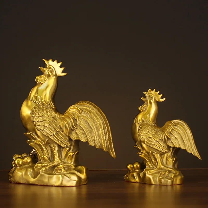 figurine, brass ornament, zodiac animal, auspicious , golden , standalone copper rooster fi