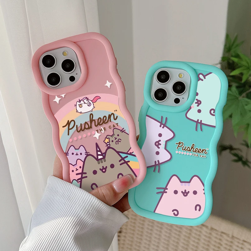 Cartoon donuts Pusheen Cat Phone Case for IPhone 15 14 13 12 11 Pro Max XR XS X 7 8 Plus SE20 Candy Color Soft TPU Back Cover