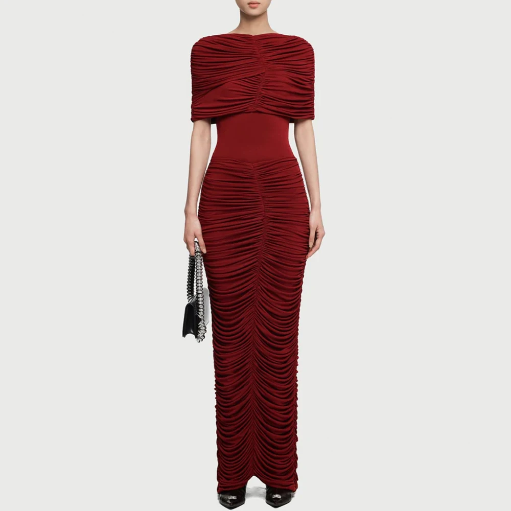 

Simple O-Neck Short Sleeves Customized Evening Dress Fashion Back Slit Zipper Back Homecoming Dress Special Occasion Gowns