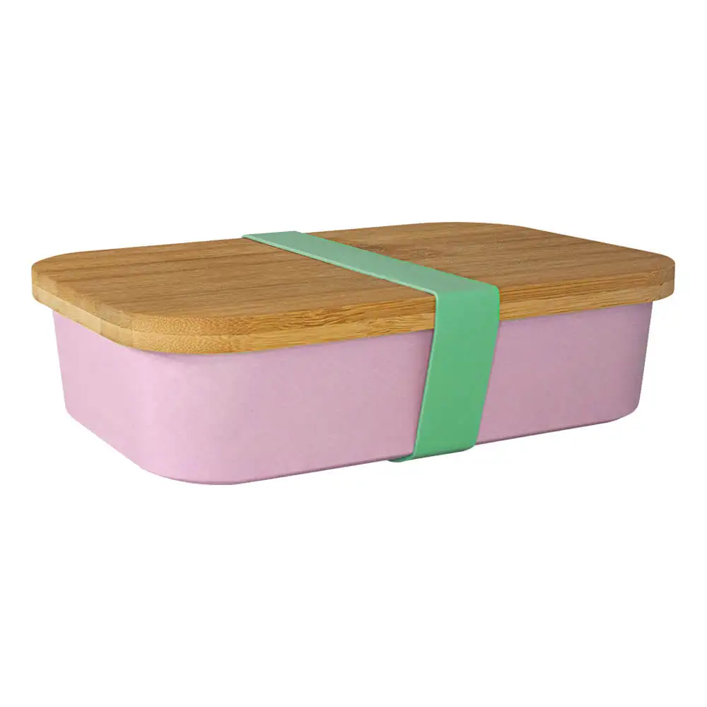 Lunch Box With Bamboo Lid And Pink Elastic 1L-Casambiente Lanch001-pink