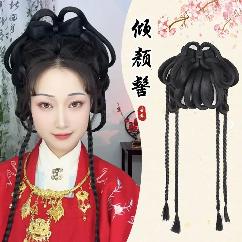 

Hanfu Cosplay Wig Integrated Lazy Hair Bun Ancient Fairy Updo Hairstyle Complete Headwear Set Volume Pad Hair Accessories Women
