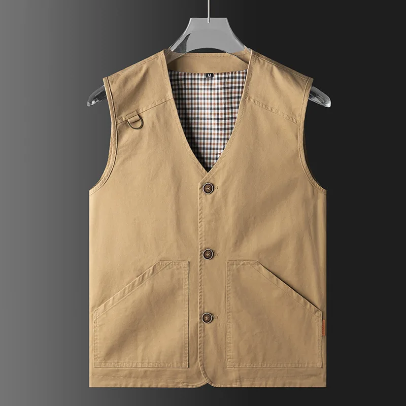 

Men's Pure Cotton V-neck Middle-aged and Elderly Leisure Fishing Spring and Autumn Work Uniform Vest