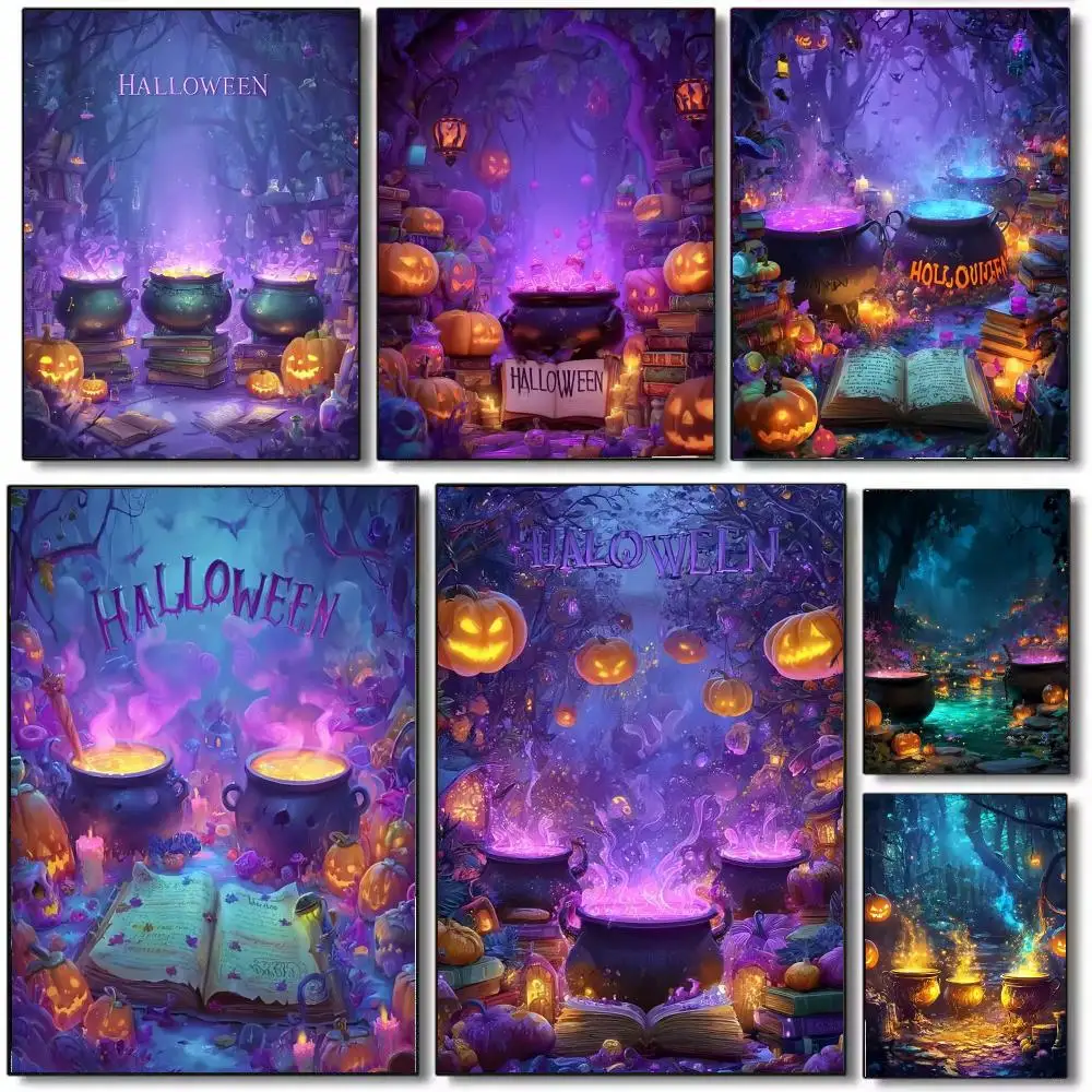 Halloween Arcane Incantations Poster Wall Art Printed Decor Sticker Stylish Home Gift for Living Room Bedroom Corridor Cafe