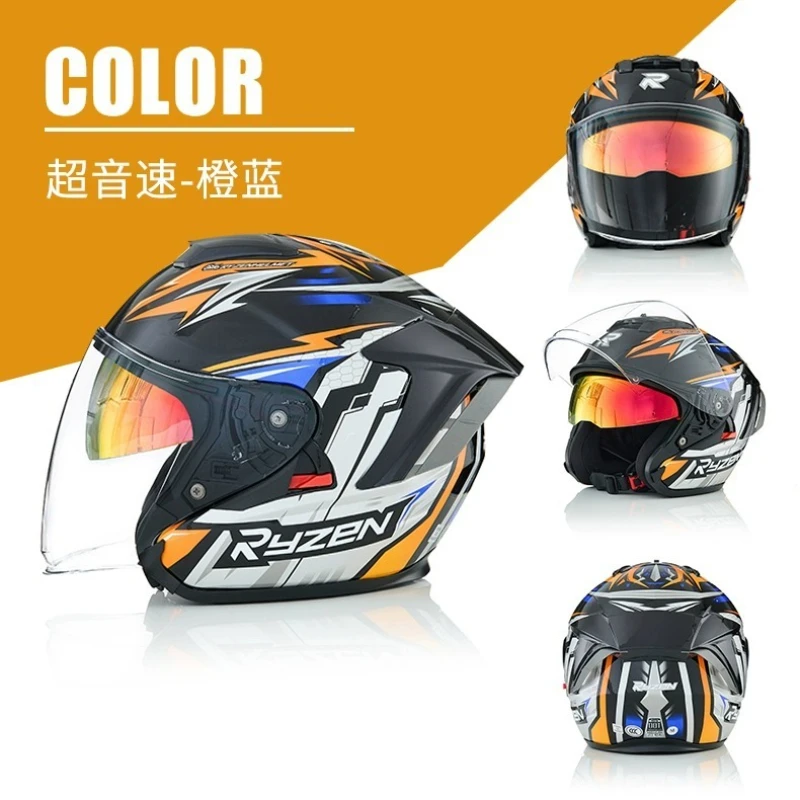 Ryzen DOT Certification Motorcycle Helmet for Men and Women Cascos Para Moto 3/4 Dual Lenses Half Helmet Casco Moto 헬멧반모 Шлем