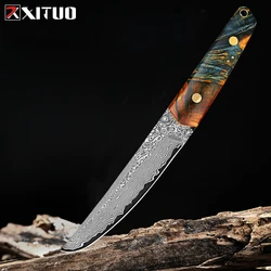 Damascus Steel Kitchen utility knife 5 inch Full Tang Blade Super sharp Japanese VG10 Knife Ergonomic Stabilised wood handle