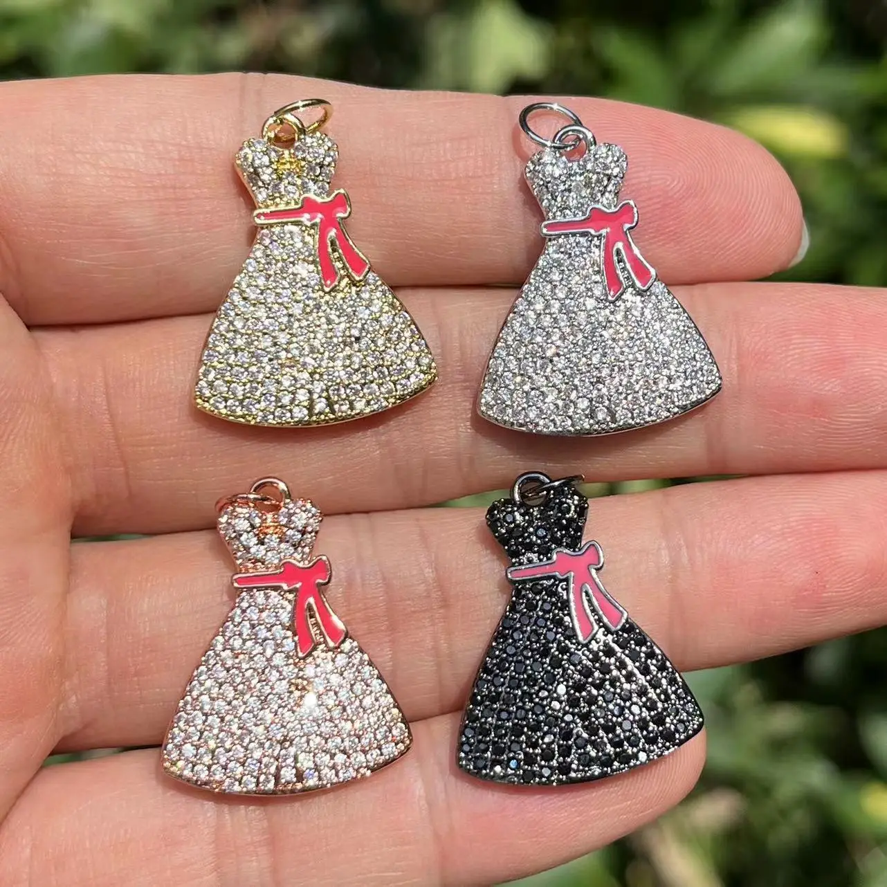 

5pcs Zirconia Rhinestone Pave Women Dress Charm Pendant Custom Design Bracelet Necklace Jewelry Making Accessory Findings