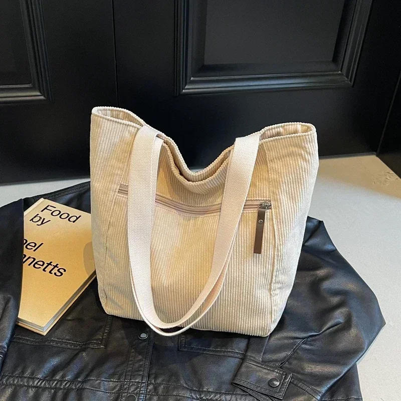 

Сплошной цвет, вельветовая женская сумка-тоут на молнии, 2024, хит продаж, универсальная повседневная сумка на плечо, мягкая модная простая дизайнерская сумка