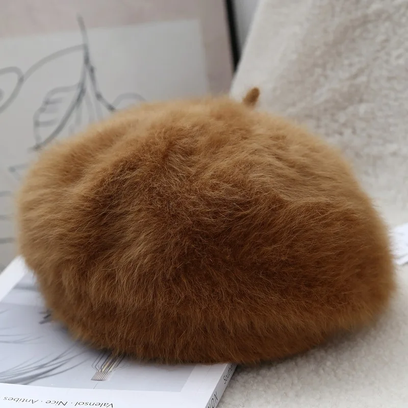 帽子 FUMIKA UCHIDA RABBIT FUR PLAIN BERET Japan-style Small Fresh Rabbit Fur Beret for Women Simple and