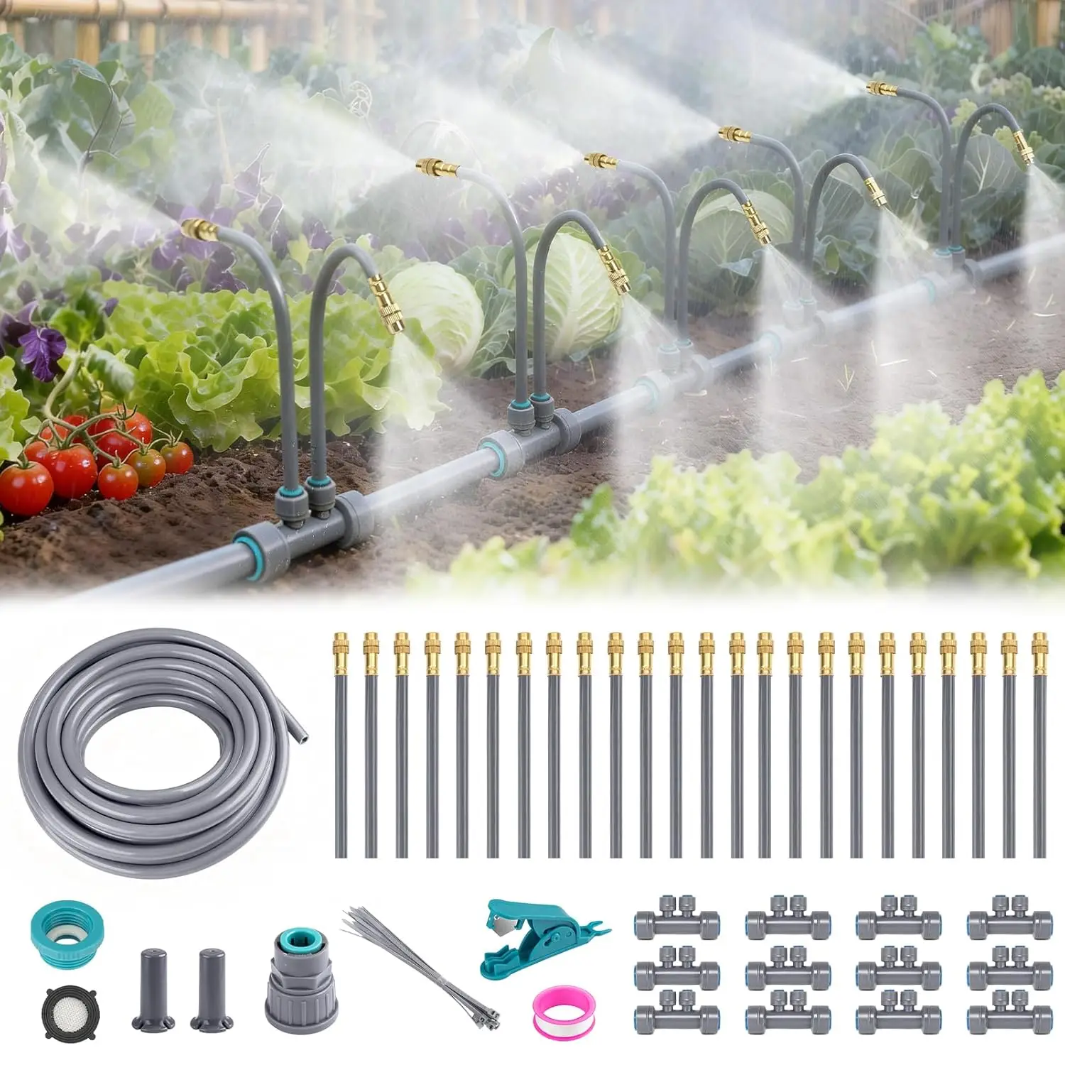 

Система капельного орошения 39 футов с 24 форсунками, регулируемая, для полива сада, теплиц и газонов