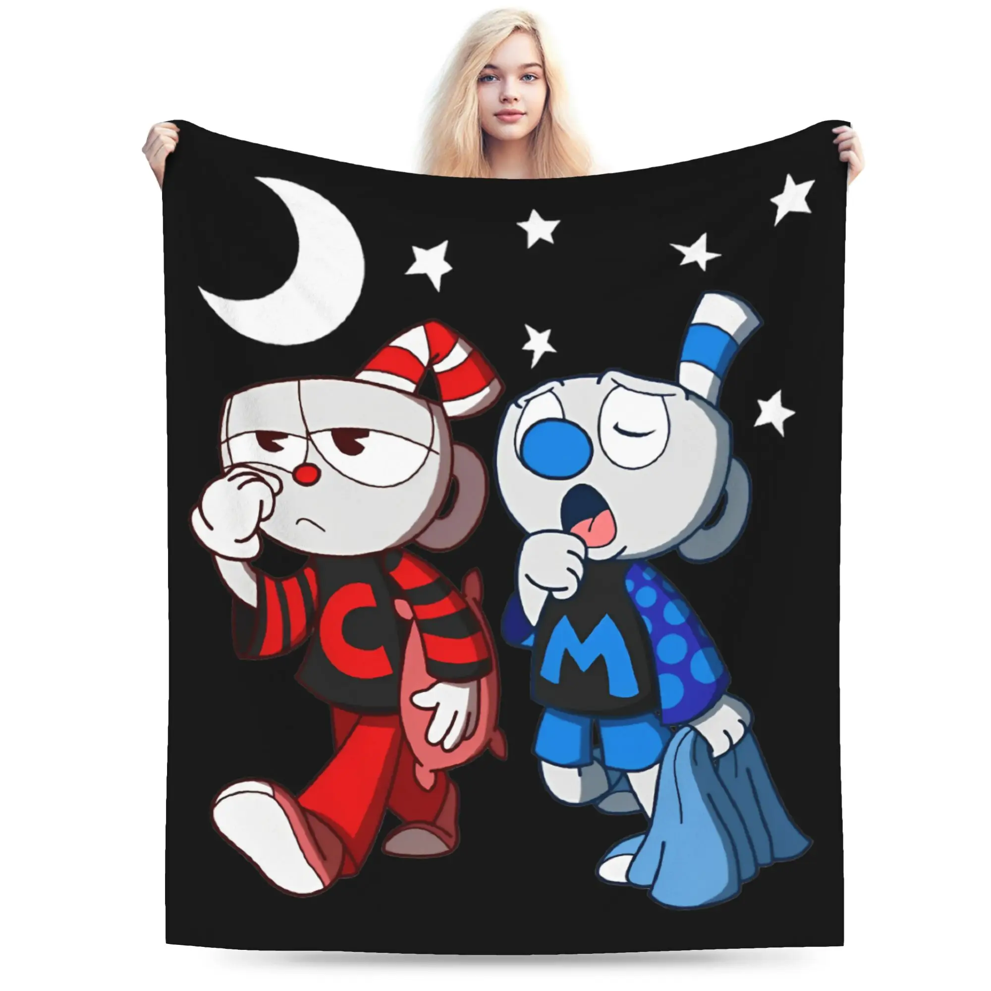 

Игровое одеяло с рисунком Cuphead и Mugman, флисовое весенне-осеннее дышащее теплое одеяло для кровати, спальни, постельные принадлежности, пледы