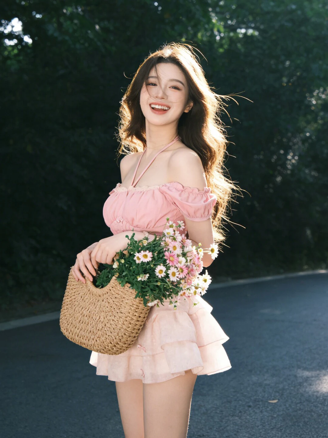 

Gentle Style One-Shoulder Top And Half-Skirt Two-Piece Set Comfortable Short Sleeve Cotton Blend Summer Fashion for Women