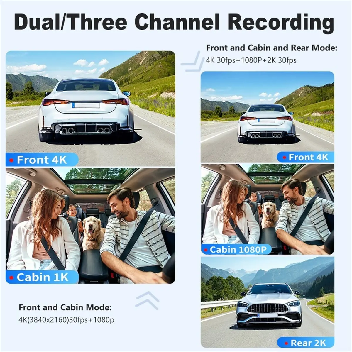 N05R 3 Channel Dash Cam 4K+1080P+2K with FOV, 3.16