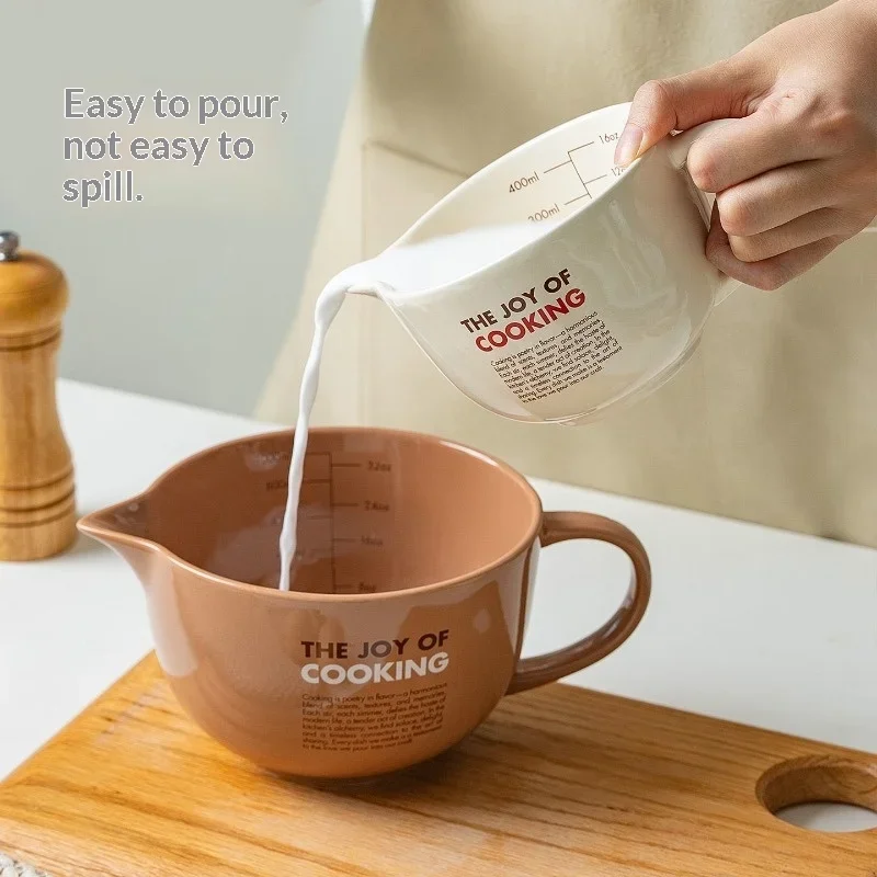 Ceramic Egg Beater Bowl Kitchen Household Pointed Cup with Handle Baking and Mixing Bowl Batter Bowl with Baking Utensils