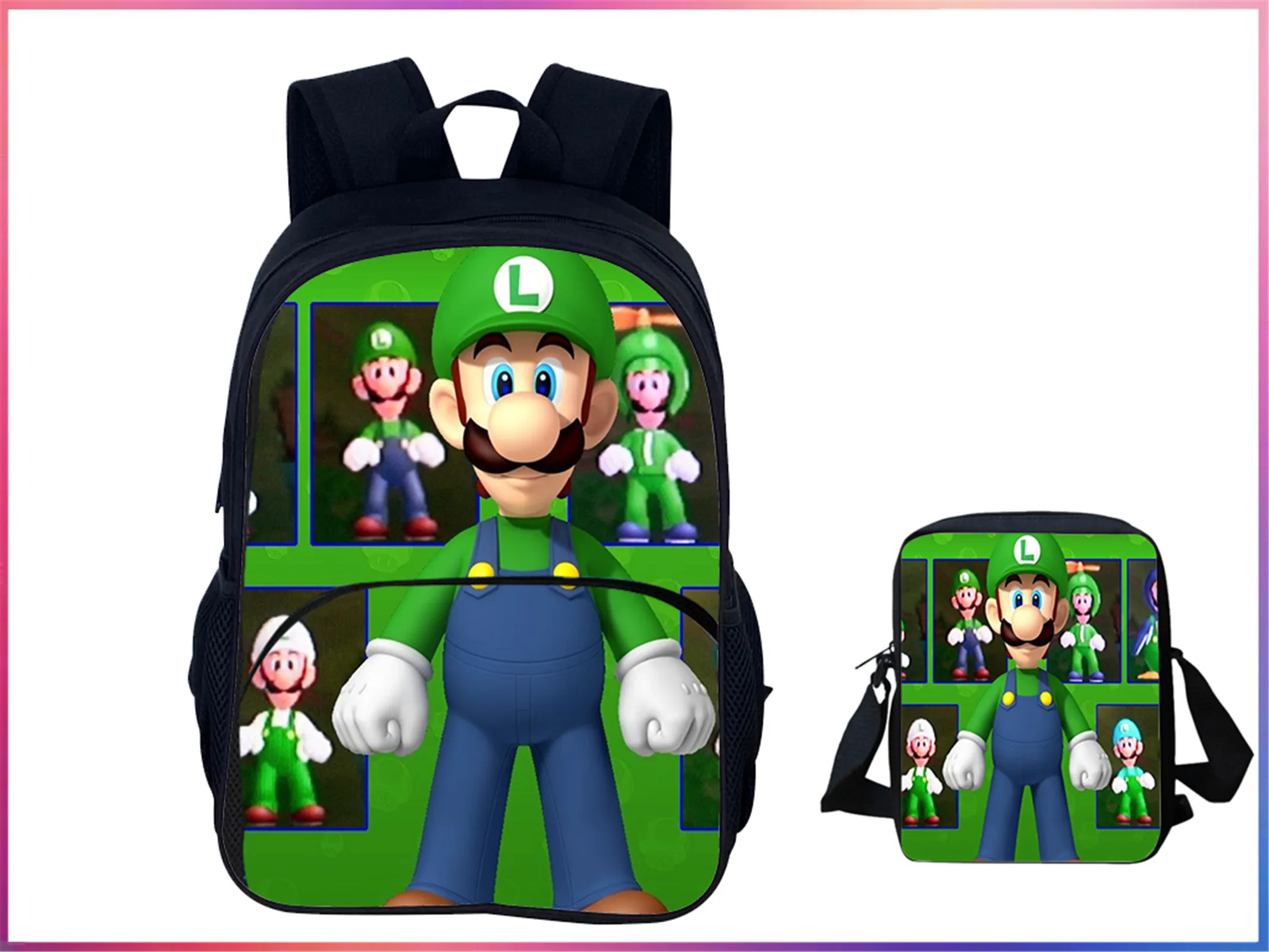 

Fashion Unisex Boy Girl Super Mario Multifunction Backpack 2 in 1 Set-Back to School Rucksack with Lightweight Side Bag for Kid