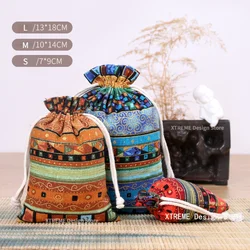 1PC Ethnic Style Cotton Linen Drawstring Pocket Bag Buddhist Beads Storage Bag Jewelry Coin Purse Bag Small Things Sorting Bags