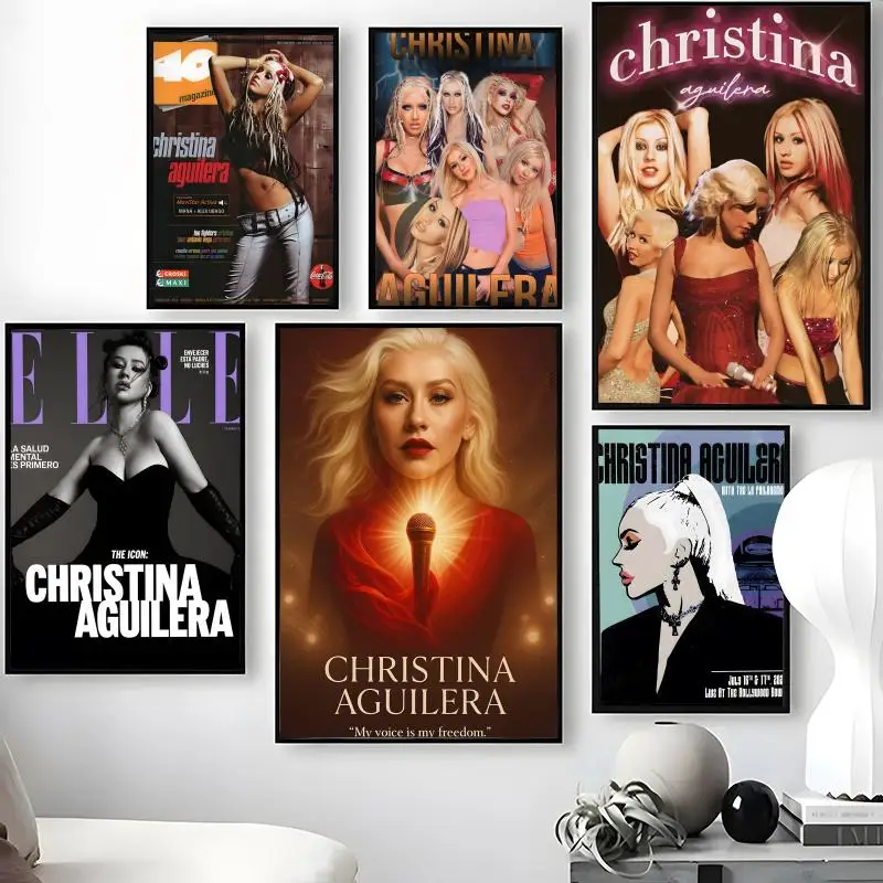 C-Christina A-Aguilera Poster Waterproof Self-Stick Wall Art Stickers, Removable Wall Decor for Living Room and Bedroom