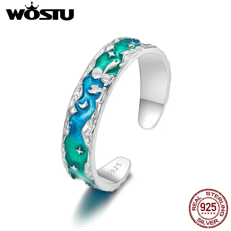 WOSTU-anillo abierto de Plata de Ley 925 para mujer, sortija ajustable con diseño romántico de Príncipe y zorro, Aurora Stars, regalo de joyería