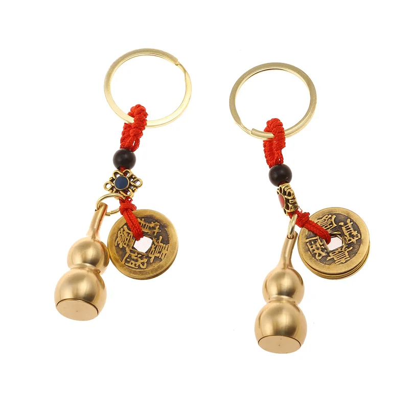 Lucky Feng Shui Five imperatori soldi rame zucca portachiavi Vintage ricchezza Wu Lou zucca zucca con monete in ottone gioielli appesi