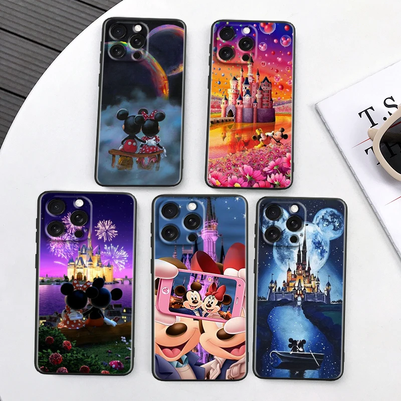 Disney Mickey Mouse Castle For Apple iPhone 16 15 14 13 12 11 XS XR X Pro Max Plus Mini Black Cover Phone Case