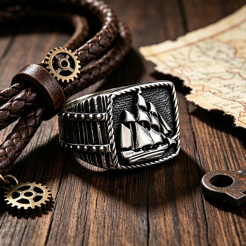 Stainless Steel Viking Sailboat Ring Men Women Vintage Nautical Guardian Amulet Daily Wear Jewelry Gift Dropshipping