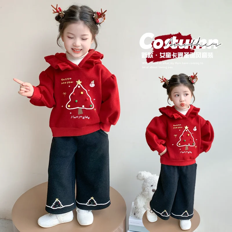 

Christmas Girls' Clothing Autumn Winter 2025 New Cartoon Anime Hoodie 2Pcs Children Fashion Sweet and Thick Warm Sportswear Set