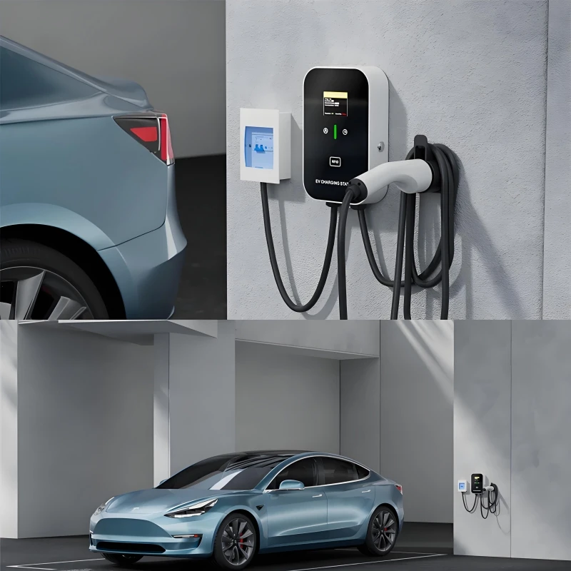 เครื่องชาร์จรถยนต์ไฟฟ้าแบบใหม่ 7KW Type2 32A สถานีชาร์จรถยนต์ไฟฟ้า Type1 GBT EVSE Wallbox เครื่องชาร์จรถยนต์ไฟฟ้าแบบ 1 เฟส พร้อมหน้าจอและบัตร