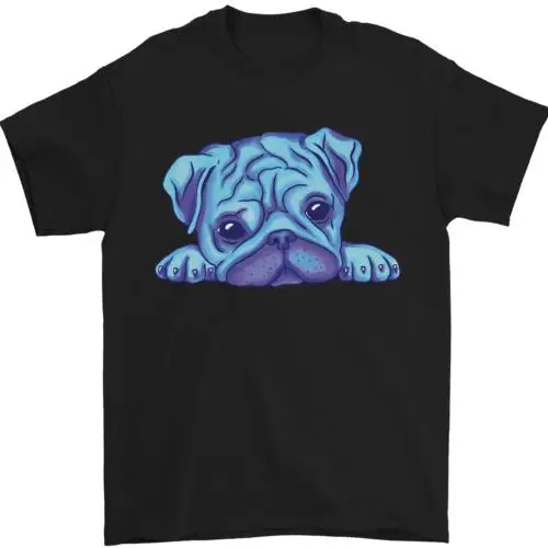 A Blue Watercolour Pug Mens T-Shirt 100% Cotton