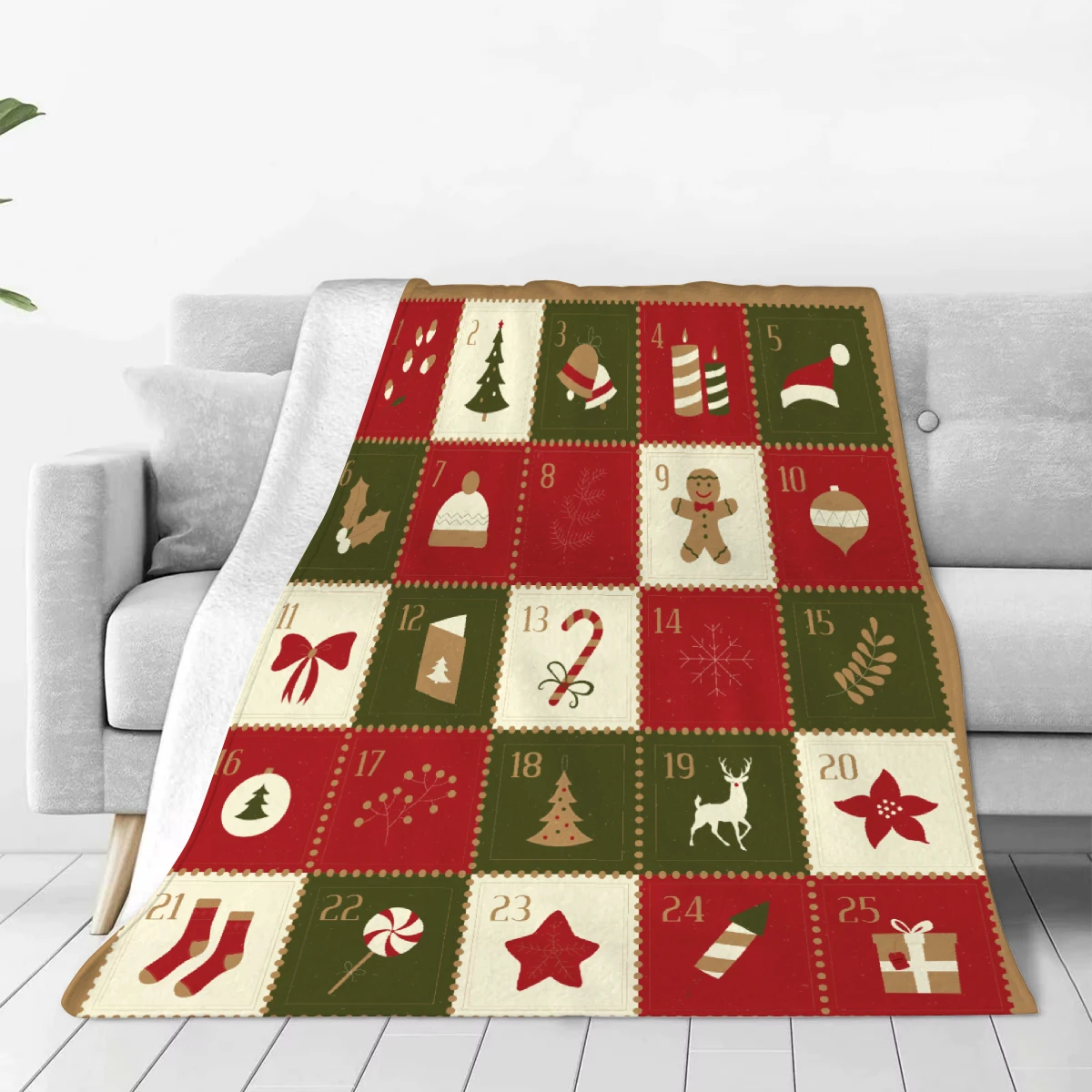 1pc Blanket Calendar Christmas Tree Star Print Smooth Flannel Blanket for Home Living Room Bedroom Decor New Year Christmas Gift