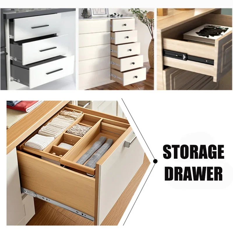 Universal Three-Section Drawer Slides 304 Stainless Steel Heavy Duty Load-Bearing Waterproof Rails for Kitchen Cabinet Wardrobe