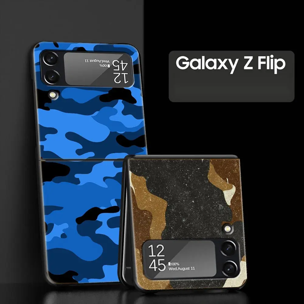 Camouflage Colour Camo Luxury Phone Case For Samsung GalaxyZ Flip 4 5 Fold Black Hard Shell For Samsung Z Flip 3 Cover Couqe