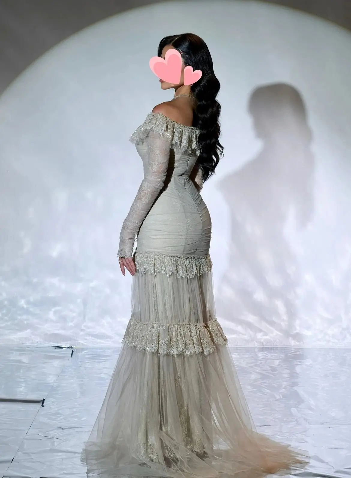 Jirocum 高級アイボリーチュールイ​​ブニングドレス オフショルダー ラッフルビーズレース マーメイドドレス ガラ＆プロム用