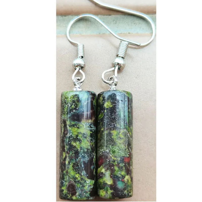 Bloodstone Labradorite Aventurine Opal Crystal  Tiger Eye Jaspe Unakite Cylinder beads Earring 1Pair WFH1120