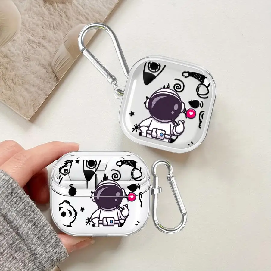 Cartoon Astronaut Clear Earphone Cases Cover With Hook Case For Samsung Galaxy Buds 3 FE 4 Pro 2Pro 4Pro 3Pro Live 2